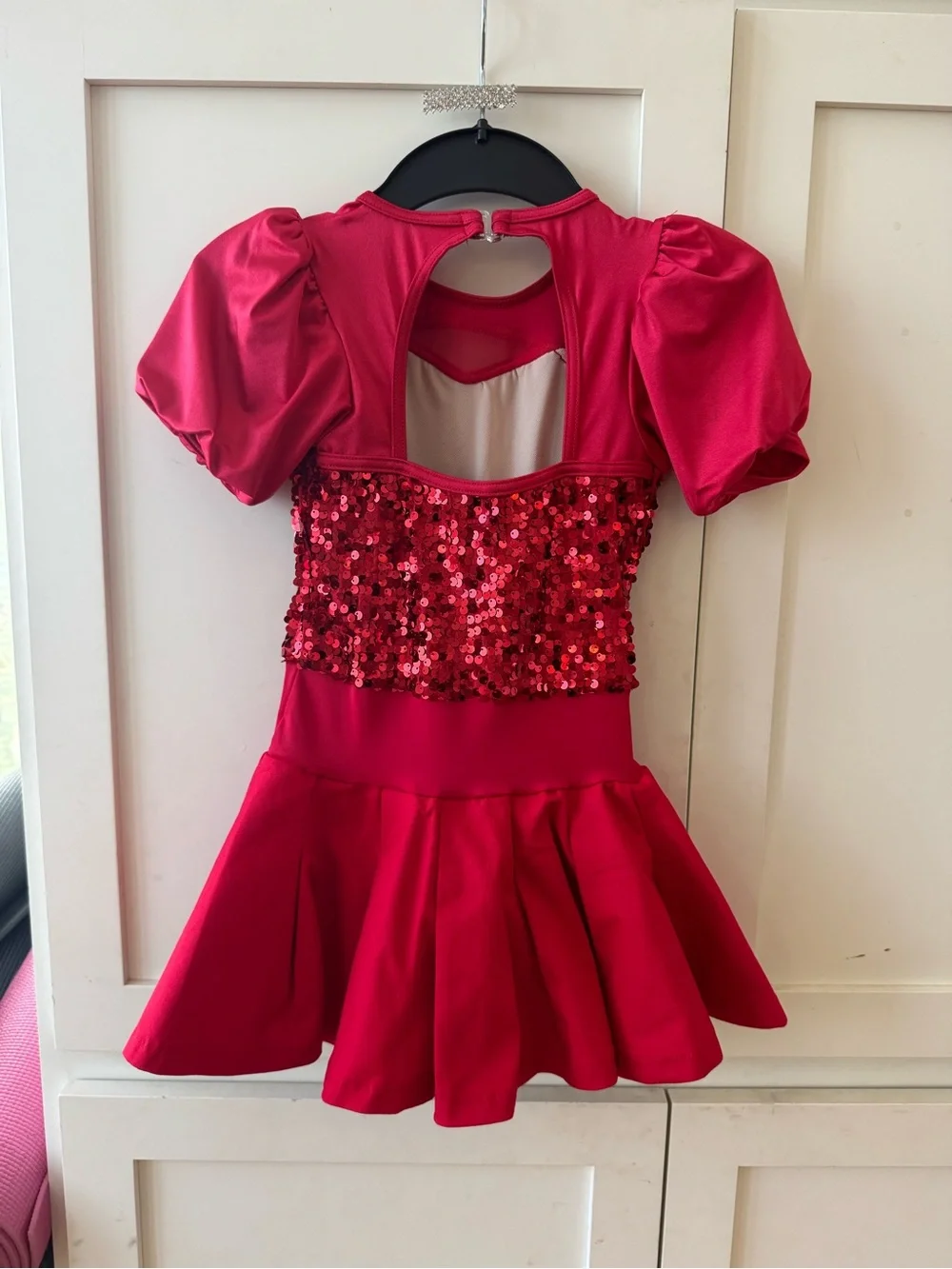 Weissman Red Sequin Puff-Sleeve Dance Costume